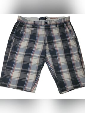 Point Zero Men's Grey, Navy And Cream Plaid Cotton Shorts Size 34